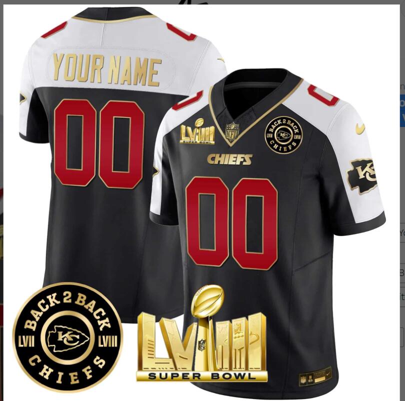 Men 2024 Nike NFL Kansas City Chiefs Super Bowl LVIII & Back-2-Back Gold Patch Vapor Custom Jersey->customized nfl jersey->Custom Jersey